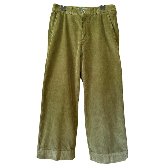 Old Navy Green Corduroy Wide Leg High-Rise Pants Sz12 Women Casual Trousers Work - Picture 1 of 11